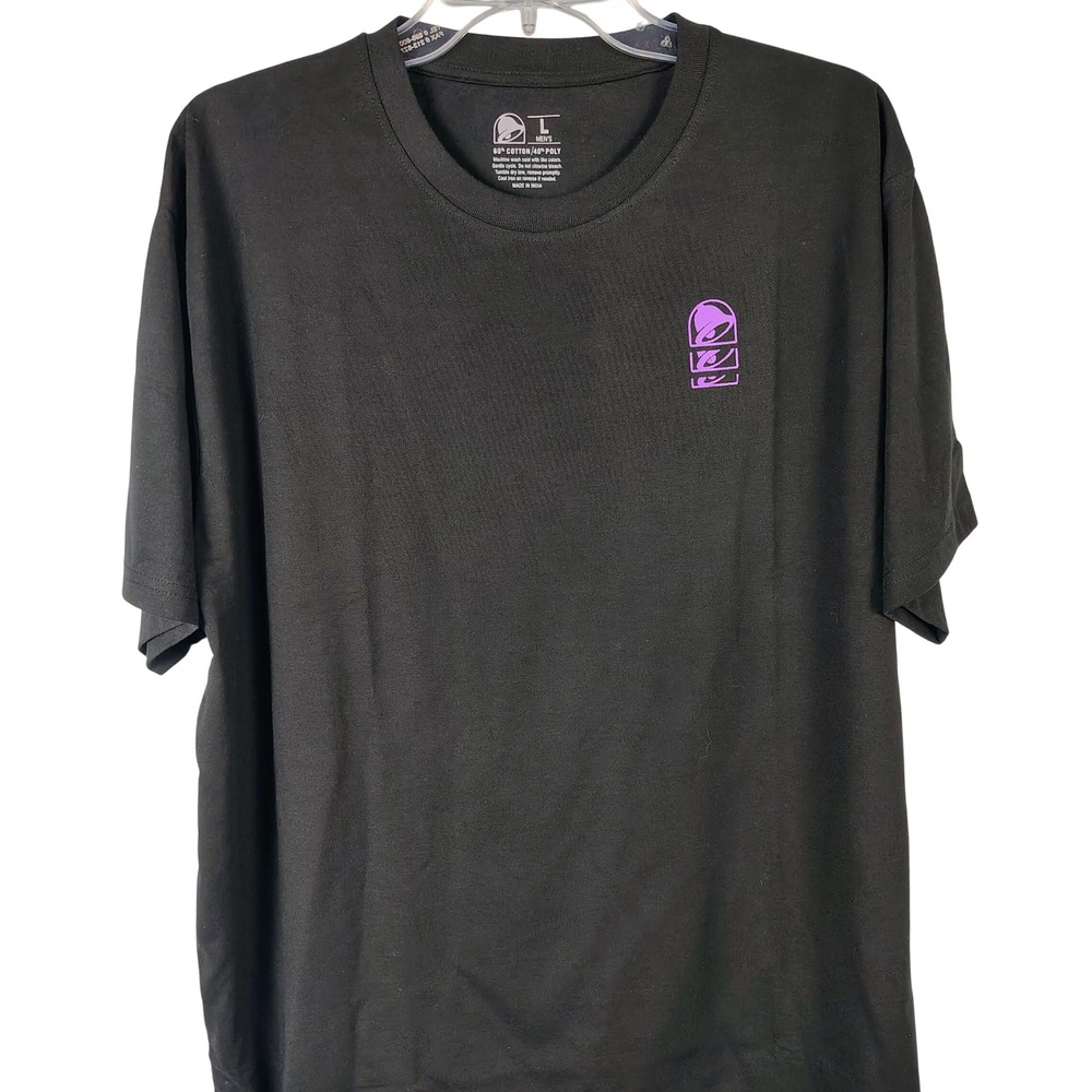 Taco Bell Mens L Graphic T-Shirt Black Cotton Blend Neon Retro Streetwear